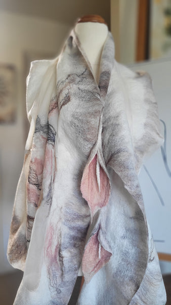 Natural Silk Shawl - Handmade Merino Wool Scarf | Lilies Flowers