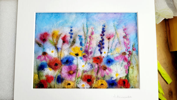 Wildflower Meadow Wool Wall Art – Merino Floral Painting, Small Framed Nature Decor