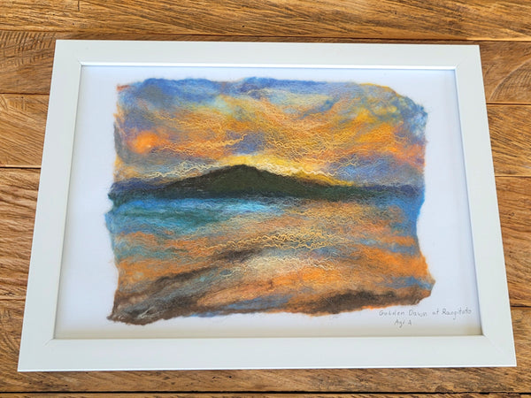 Wool Silk Painting – Ocean Golden Dawn Framed Handmade Wall Art Decor