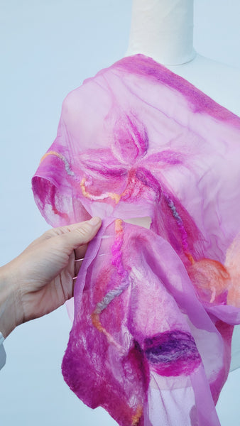 Lightweight Floral Silk Scarf • Merino Wool & Calla Lily Details • Summer Artistic Wrap