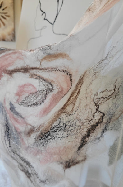 Natural Silk Shawl - Handmade Merino Wool Scarf | Lilies Flowers