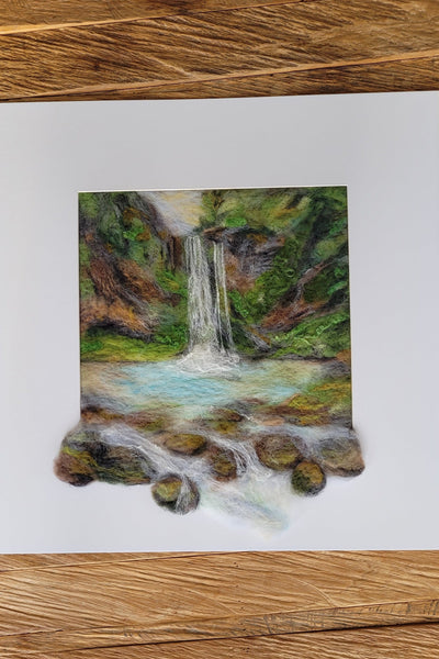 Waterfall Beyond the Frame | Needle Felted Wall | size with frame 55 x 55 cm!