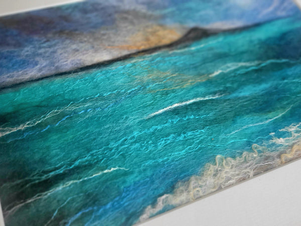 Rangitoto Silk & Merino Wool Painting – New Zealand Ocean Wall Art, Turquoise Coastal