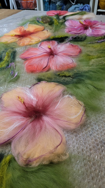 Hibiscus Garden – Merino Wool & Silk Shawl | Handmade Nuno Felted Wrap