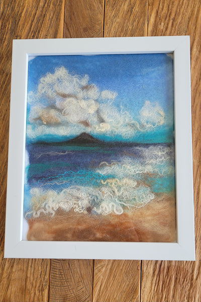 Wool Painting – Claud Over Rangitoto Framed Handmade Wall Art Decor