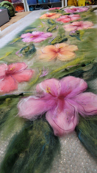 Hibiscus Garden – Merino Wool & Silk Shawl | Handmade Nuno Felted Wrap