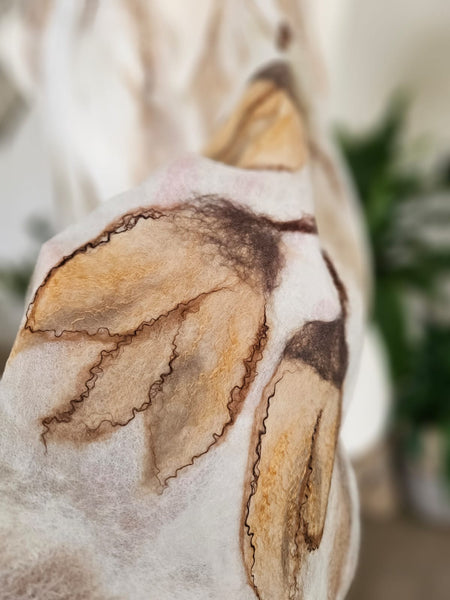 Golden Seeds – Merino Wool & Silk Scarf | Handmade Nuno Felted Wrap