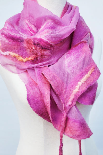 Lightweight Floral Silk Scarf • Merino Wool & Calla Lily Details • Summer Artistic Wrap