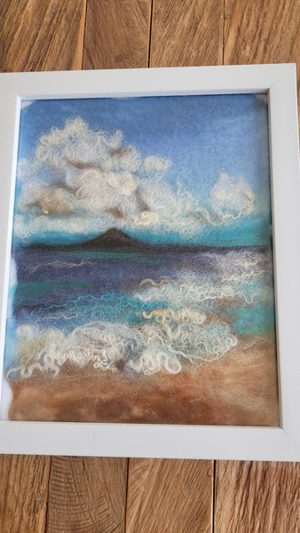 Wool Painting – Claud Over Rangitoto Framed Handmade Wall Art Decor
