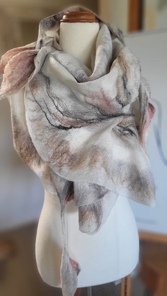 Natural Silk Shawl - Handmade Merino Wool Scarf | Lilies Flowers