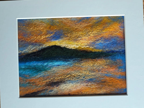 Wool Silk Painting – Ocean Golden Dawn Framed Handmade Wall Art Decor