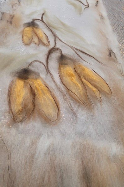 Golden Seeds – Merino Wool & Silk Scarf | Handmade Nuno Felted Wrap