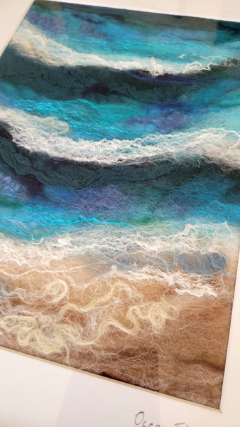 Wool & Silk Textile Painting – Ocean Flow Framed Handmade Wall Art Decor