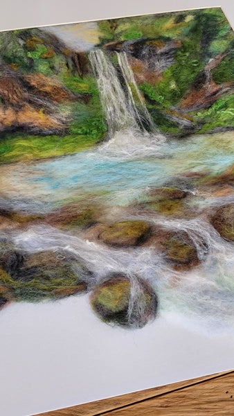 Waterfall Beyond the Frame | Needle Felted Wall | size with frame 55 x 55 cm!