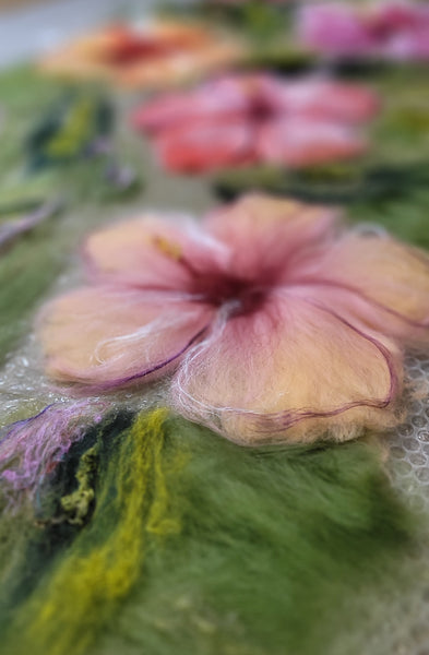 Hibiscus Garden – Merino Wool & Silk Shawl | Handmade Nuno Felted Wrap