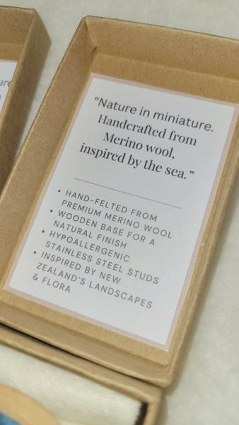 Ocean Landscape in Miniature Needle Felted Brooch – Merino Wool on Wooden Base.
