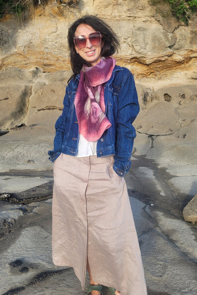 Dusty Rose Silk Scarf – Lightweight Merino Wool Wrap | Romantic Gift For Her