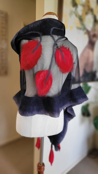 Handmade Silk Scarf - White Calla Lily Merino Wool Wrap | Elegant Floral Shawl