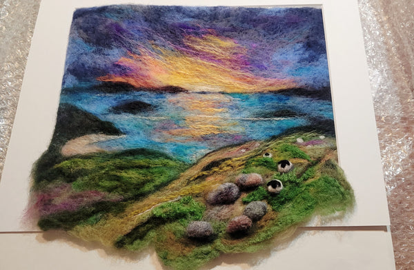 Wool Wall Art – First Light Over Mahurangi Painting | 3D Small Framed Textile Decor
