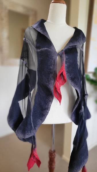 Handmade Silk Scarf - White Calla Lily Merino Wool Wrap | Elegant Floral Shawl