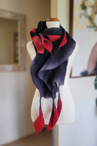 Handmade Silk Scarf - White Calla Lily Merino Wool Wrap | Elegant Floral Shawl