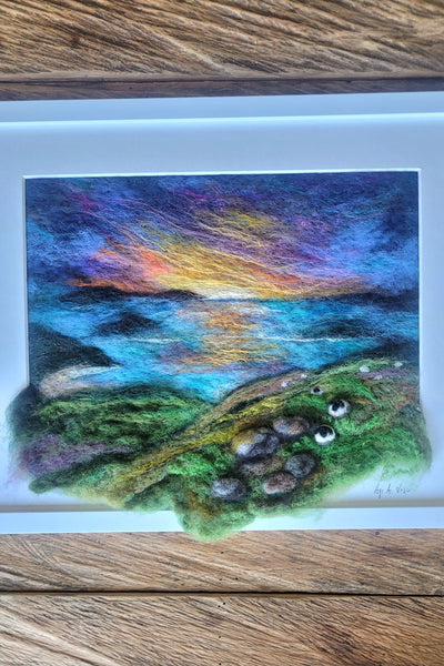 Wool Wall Art – First Light Over Mahurangi Painting | 3D Small Framed Textile Decor