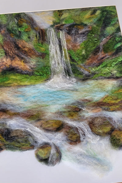 Waterfall Beyond the Frame | Needle Felted Wall | size with frame 55 x 55 cm!