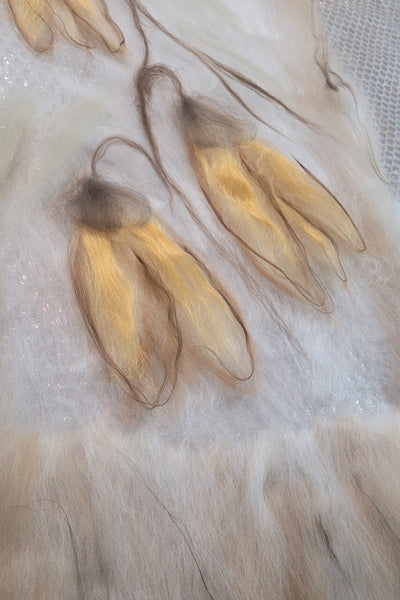 Golden Seeds – Merino Wool & Silk Scarf | Handmade Nuno Felted Wrap