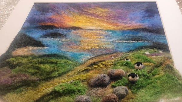 Wool Wall Art – First Light Over Mahurangi Painting | 3D Small Framed Textile Decor