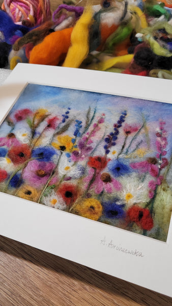 Wildflower Meadow Wool Wall Art – Merino Floral Painting, Small Framed Nature Decor