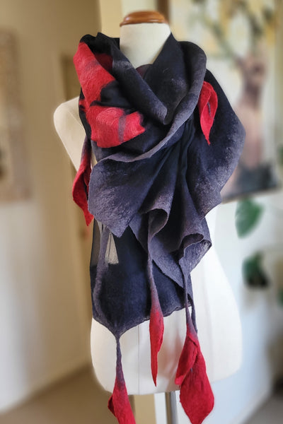 Handmade Silk Scarf - White Calla Lily Merino Wool Wrap | Elegant Floral Shawl