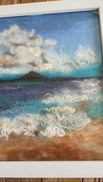 Wool Painting – Claud Over Rangitoto Framed Handmade Wall Art Decor