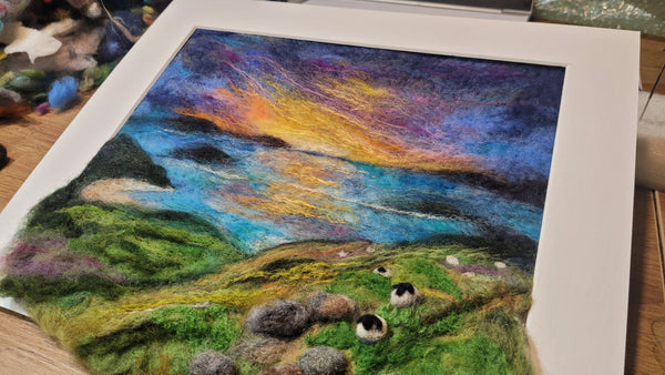 Wool Wall Art – First Light Over Mahurangi Painting | 3D Small Framed Textile Decor