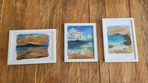 Wool Silk Painting – Ocean Golden Dawn Framed Handmade Wall Art Decor