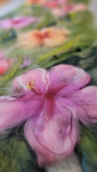 Hibiscus Garden – Merino Wool & Silk Shawl | Handmade Nuno Felted Wrap