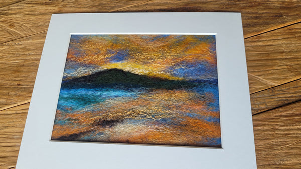 Wool Silk Painting – Ocean Golden Dawn Framed Handmade Wall Art Decor