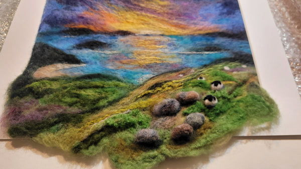 Wool Wall Art – First Light Over Mahurangi Painting | 3D Small Framed Textile Decor