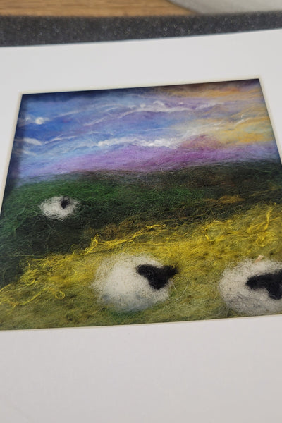 Needle-Felted Mini Landscape – Sheep in Fresh Meadow (Framed Art)
