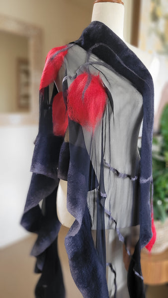Handmade Silk Scarf - White Calla Lily Merino Wool Wrap | Elegant Floral Shawl