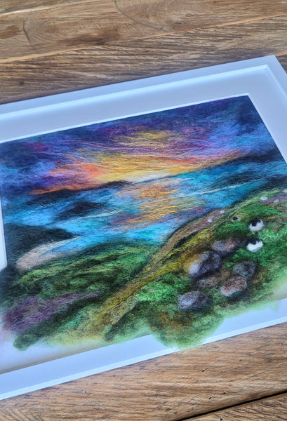 Wool Wall Art – First Light Over Mahurangi Painting | 3D Small Framed Textile Decor