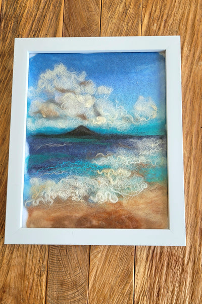 Wool Painting – Claud Over Rangitoto Framed Handmade Wall Art Decor