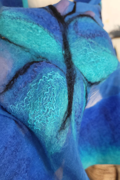 Close-up of blue fabric with abstract patterns