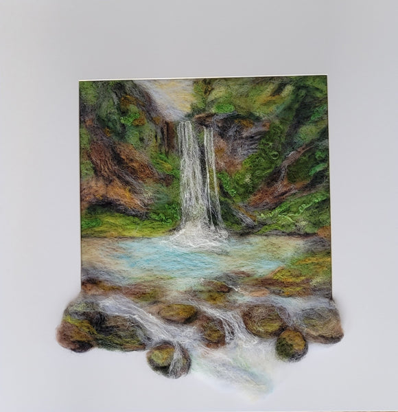 Waterfall Beyond the Frame | Needle Felted Wall | size with frame 55 x 55 cm!