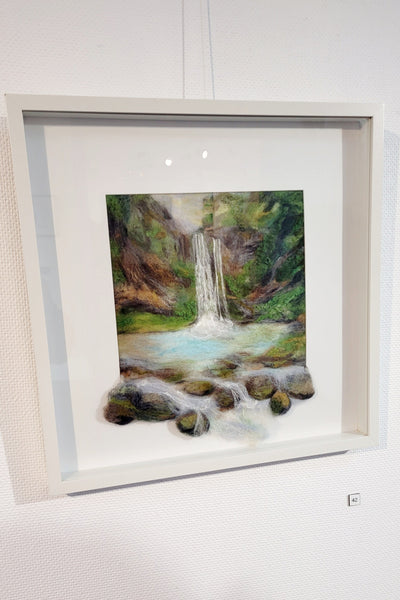 Waterfall Beyond the Frame | Needle Felted Wall | size with frame 55 x 55 cm!