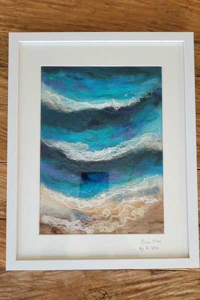 Wool & Silk Textile Painting – Ocean Flow Framed Handmade Wall Art Decor