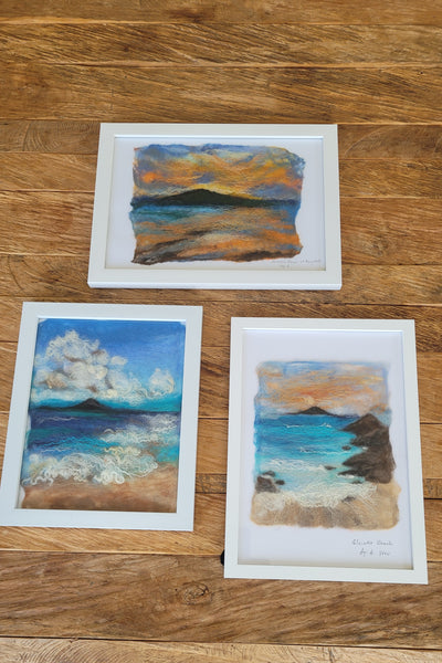Wool Painting – Claud Over Rangitoto Framed Handmade Wall Art Decor