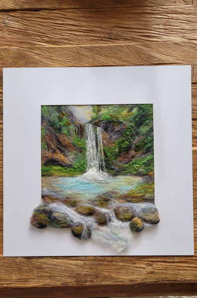 Waterfall Beyond the Frame | Needle Felted Wall | size with frame 55 x 55 cm!