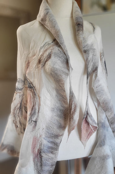 Natural Silk Shawl - Handmade Merino Wool Scarf | Lilies Flowers
