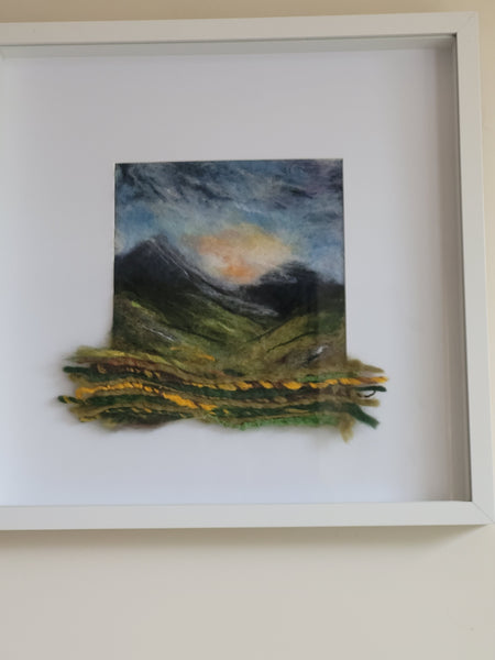 Needle Felted Landscape 3D Art | New Zealand Mountain Sunrise | Unique Merino Wool Wall Decor
