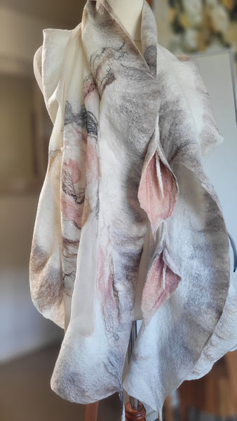 Natural Silk Shawl - Handmade Merino Wool Scarf | Lilies Flowers